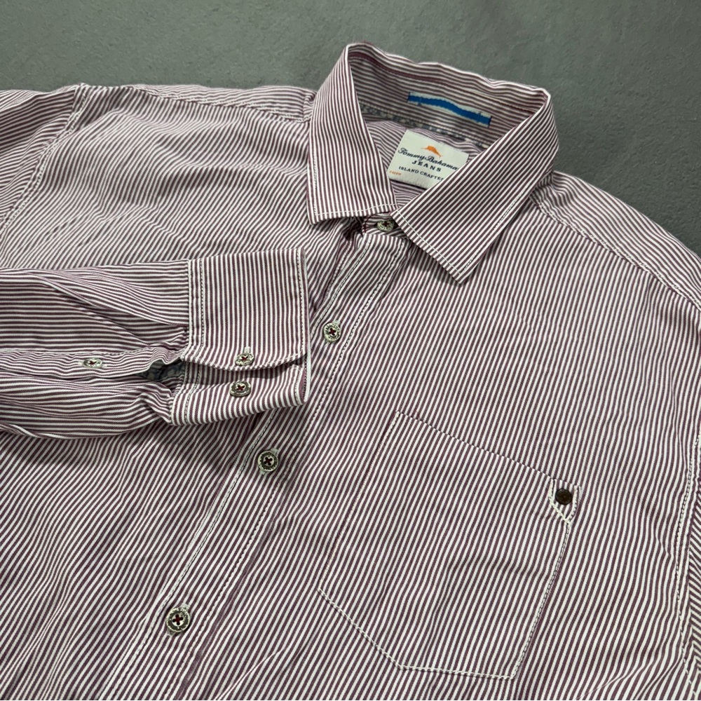 Tommy Bahama Island Crafted Mens Large Striped Button Down Shirt Long Sleeve